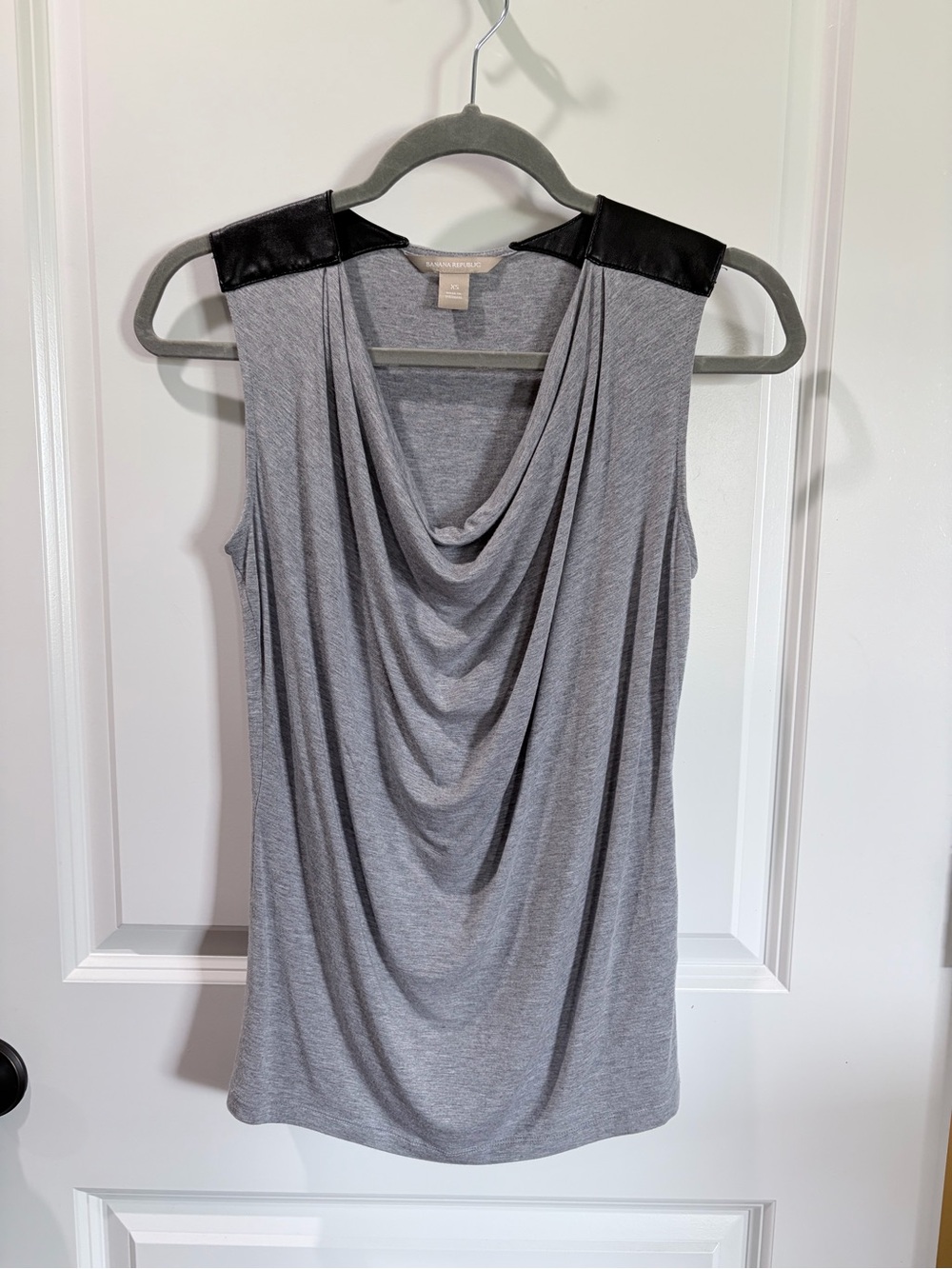 Banana Republic Gray Knit Cowlneck with Cool Black Leather Shoulder Details